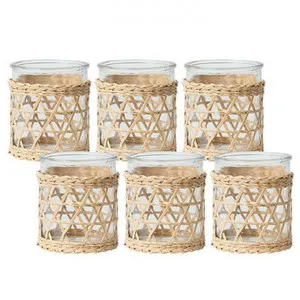 Lune Boathouse 6 Piece Rattan & Glass Votive Set, Large by Canvas Sasson, a Home Fragrances for sale on Style Sourcebook