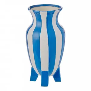 Stripe Footed Vessel 15.5x29cm in Light Blue/White by OzDesignFurniture, a Vases & Jars for sale on Style Sourcebook