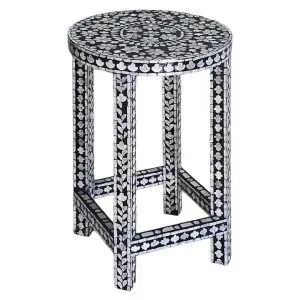 Monochrome Splendour Mother Of Pearl Inlaid Round Side Table by Philbee Interiors, a Side Table for sale on Style Sourcebook