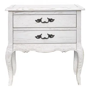 Rocad Oak Timber French Bedside Table, Distressed Antique White by Dodicci, a Bedside Tables for sale on Style Sourcebook