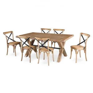 Aberdeen Elm Timber 7 Piece Trestle Dining Table Set, 190cm by Dodicci, a Dining Sets for sale on Style Sourcebook