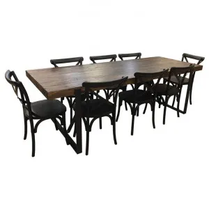Delray Reclaimed Pine Timber & Metal 9 Piece Dining Table Set, 240cm by Dodicci, a Dining Sets for sale on Style Sourcebook