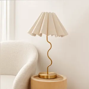 Paola & Joy Cora Pleated Table Lamp with Squiggle Base (E27) Neutral & Gold by Paola & Joy, a Table & Bedside Lamps for sale on Style Sourcebook