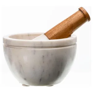 Lulia Marble & Timber Mortar & Pestle, White by Casa Sano, a Utensils & Gadgets for sale on Style Sourcebook
