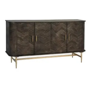 Mida Chevron Mango Wood 4 Door Sideboard, 155cm, Aged Black by Provencal Treasures, a Sideboards, Buffets & Trolleys for sale on Style Sourcebook