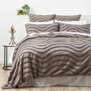 Cloud Linen Wave Cotton Chenille Taupe Grey Vintage Washed Quilt Cover Set by null, a Quilt Covers for sale on Style Sourcebook