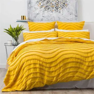 Cloud Linen Wave Cotton Chenille Mustard Vintage Washed Quilt Cover Set by null, a Quilt Covers for sale on Style Sourcebook