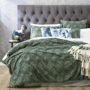 Park Avenue Medallion Cotton Vintage Washed Tufted Sage Quilt Cover Set by null, a Quilt Covers for sale on Style Sourcebook