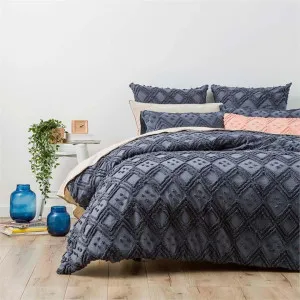 Park Avenue Medallion Cotton Vintage Washed Tufted Blue Quilt Cover Set by null, a Quilt Covers for sale on Style Sourcebook
