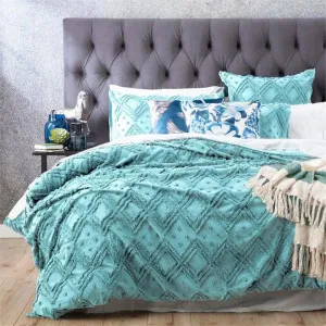 Park Avenue Medallion Cotton Vintage Washed Tufted Aqua Quilt Cover Set by null, a Quilt Covers for sale on Style Sourcebook