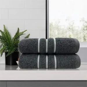 Amor Classic Dobby Stripe Super Soft Premium Cotton Charcoal Bath Towel 2 Pack by null, a Towels & Washcloths for sale on Style Sourcebook
