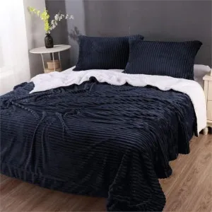 Home Fashion Stripe Flannel Sherpa Navy Comforter Set by null, a Quilt Covers for sale on Style Sourcebook