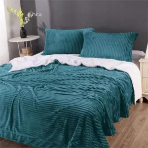 Home Fashion Stripe Flannel Sherpa Teal Comforter Set by null, a Quilt Covers for sale on Style Sourcebook