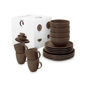 VTWonen Relievo Warm Brown Dinnerware Set of 16 by null, a Plates for sale on Style Sourcebook