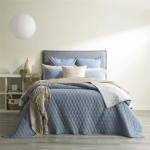 Renee Taylor Diamante Vintage Stone Washed Quilted Blue Coverlet Set by null, a Quilt Covers for sale on Style Sourcebook