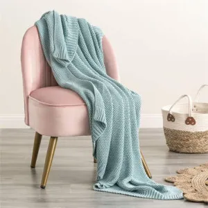 Renee Taylor Moss Seed Stitch Cotton Knitted French Blue Throw by null, a Throws for sale on Style Sourcebook