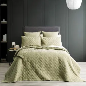 Renee Taylor Cavallo Stone Washed French Linen Quilted Jade Coverlet Set by null, a Quilt Covers for sale on Style Sourcebook