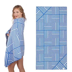 Linenova Sand Free Double Sided Blue White Geo Printed Beach Towel by null, a Outdoor Accessories for sale on Style Sourcebook