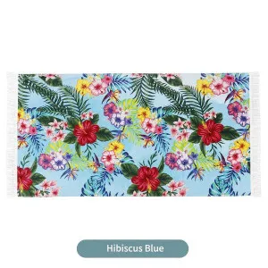 Linenova Cotton Velour Reactive Hibiscus Blue Printed Beach Towel by null, a Outdoor Accessories for sale on Style Sourcebook
