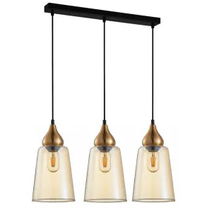 Jerez Glass & Iron Bar Pendant Light, 3 Light, Bronze / Amber by CLA Ligthing, a Pendant Lighting for sale on Style Sourcebook
