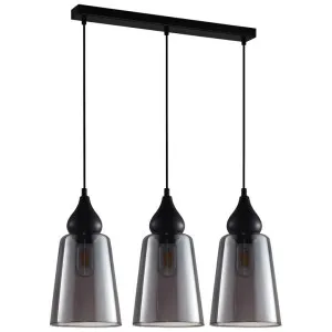 Jerez Glass & Iron Bar Pendant Light, 3 Light, Black / Smoke by CLA Ligthing, a Pendant Lighting for sale on Style Sourcebook