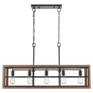 Banquet Wood & Iron Bar Pendant Light, 5 Light by CLA Ligthing, a Pendant Lighting for sale on Style Sourcebook