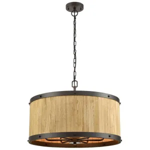 Barrique Wood & Iron Drum Pendant Light, Natural Wood / Oil Rubbed Bronze by CLA Ligthing, a Pendant Lighting for sale on Style Sourcebook