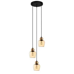 Champan Glass & Iron Cluster Pendant Light, 3 Light, Bronze / Amber by CLA Ligthing, a Pendant Lighting for sale on Style Sourcebook