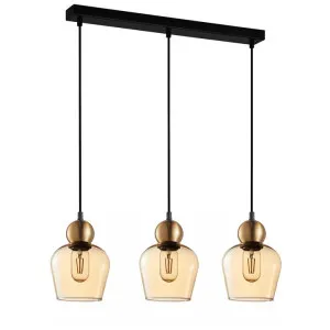 Champan Glass & Iron Bar Pendant Light, 3 Light, Bronze / Amber by CLA Ligthing, a Pendant Lighting for sale on Style Sourcebook
