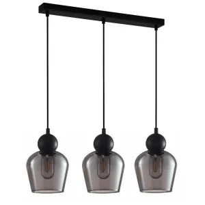 Champan Glass & Iron Bar Pendant Light, 3 Light, Black / Smoke by CLA Ligthing, a Pendant Lighting for sale on Style Sourcebook
