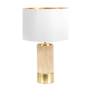 Paola Travertine Base Table Lamp, White Shade by Cozy Lighting & Living, a Table & Bedside Lamps for sale on Style Sourcebook
