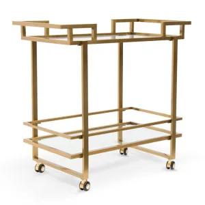 Dewitt Glass Bar Cart - Brushed Gold by Interior Secrets - AfterPay Available by Interior Secrets, a Sideboards, Buffets & Trolleys for sale on Style Sourcebook