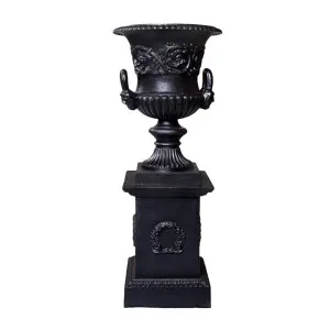Dorchester Cast Iron Garden Urn & Pedestal Set, Medium, Black by CHL Enterprises, a Baskets, Pots & Window Boxes for sale on Style Sourcebook