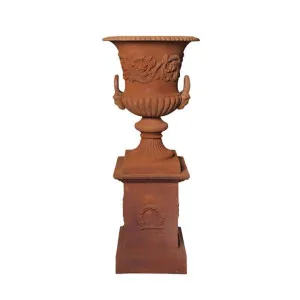 Dorchester Cast Iron Garden Urn & Pedestal Set, Medium, Rust by CHL Enterprises, a Baskets, Pots & Window Boxes for sale on Style Sourcebook