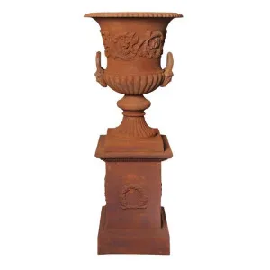 Dorchester Cast Iron Garden Urn & Pedestal Set, Large, Rust by CHL Enterprises, a Baskets, Pots & Window Boxes for sale on Style Sourcebook