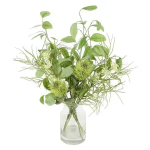 Gracie Artificial Banksia & Grey Myrtle Arrangement in Glass Vase, Green Flower by Florabelle, a Plants for sale on Style Sourcebook