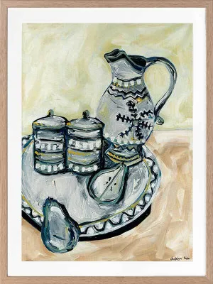 Still Life Tea Party Grey Framed Art Print by Urban Road, a Prints for sale on Style Sourcebook