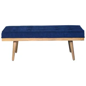 Capella Tufted Fabric & Mango Wood Bench, 120cm, Indigo Blue by Fobbio Home, a Benches for sale on Style Sourcebook
