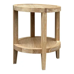 Mauvoisin Oak Timber Round Side Table, Lime Washed Oak by Manoir Chene, a Side Table for sale on Style Sourcebook