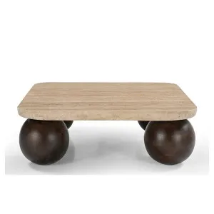 Bon Travertine & Acacia Coffee Table Brown by James Lane, a Coffee Table for sale on Style Sourcebook