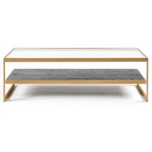 Lenny Glass & Metal Coffee Table, 150cm, Gold by M Co Living, a Coffee Table for sale on Style Sourcebook