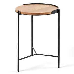 Shasta Oak Timber & Metal Round Side Table by M Co Living, a Side Table for sale on Style Sourcebook
