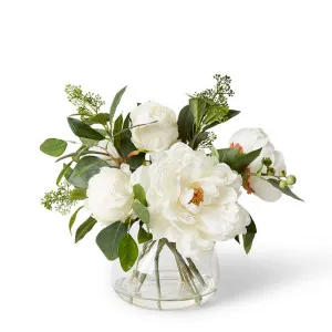 Peony Mix Allira Vase White - 36cm by James Lane, a Plants for sale on Style Sourcebook