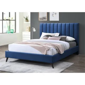 Olona Velvet Fabric Platform Bed, Queen, Navy by Dodicci, a Beds & Bed Frames for sale on Style Sourcebook