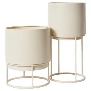 Gunner 2 Piece Metal Planter on Stand Set, Beige by Elme Living, a Plant Holders for sale on Style Sourcebook