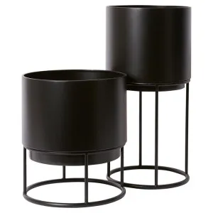 Gunner 2 Piece Metal Planter on Stand Set, Black by Elme Living, a Plant Holders for sale on Style Sourcebook