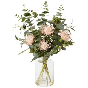 Elme Artificial Pincushion & & Eucalyptus Mix in Tillie Vase, Pink Flower by Elme Living, a Plants for sale on Style Sourcebook