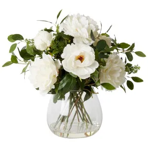 Elme Artificial Peony Mix in Allira Vase, White Flower by Elme Living, a Plants for sale on Style Sourcebook