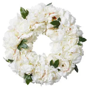 Angelica Artificial Peony Wreath, 50cm, White Flower by Elme Living, a Plants for sale on Style Sourcebook