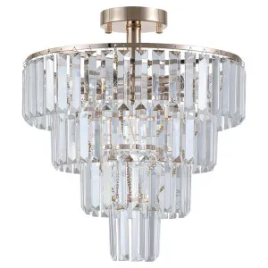 Four Drop Metal & Crystal Glass Droplet Batten Fix Ceiling Light, Gold by Shelon Lights, a Fixed Lights for sale on Style Sourcebook
